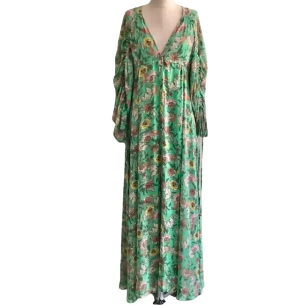 Free People Small Green Floral Boho Maxi Dress